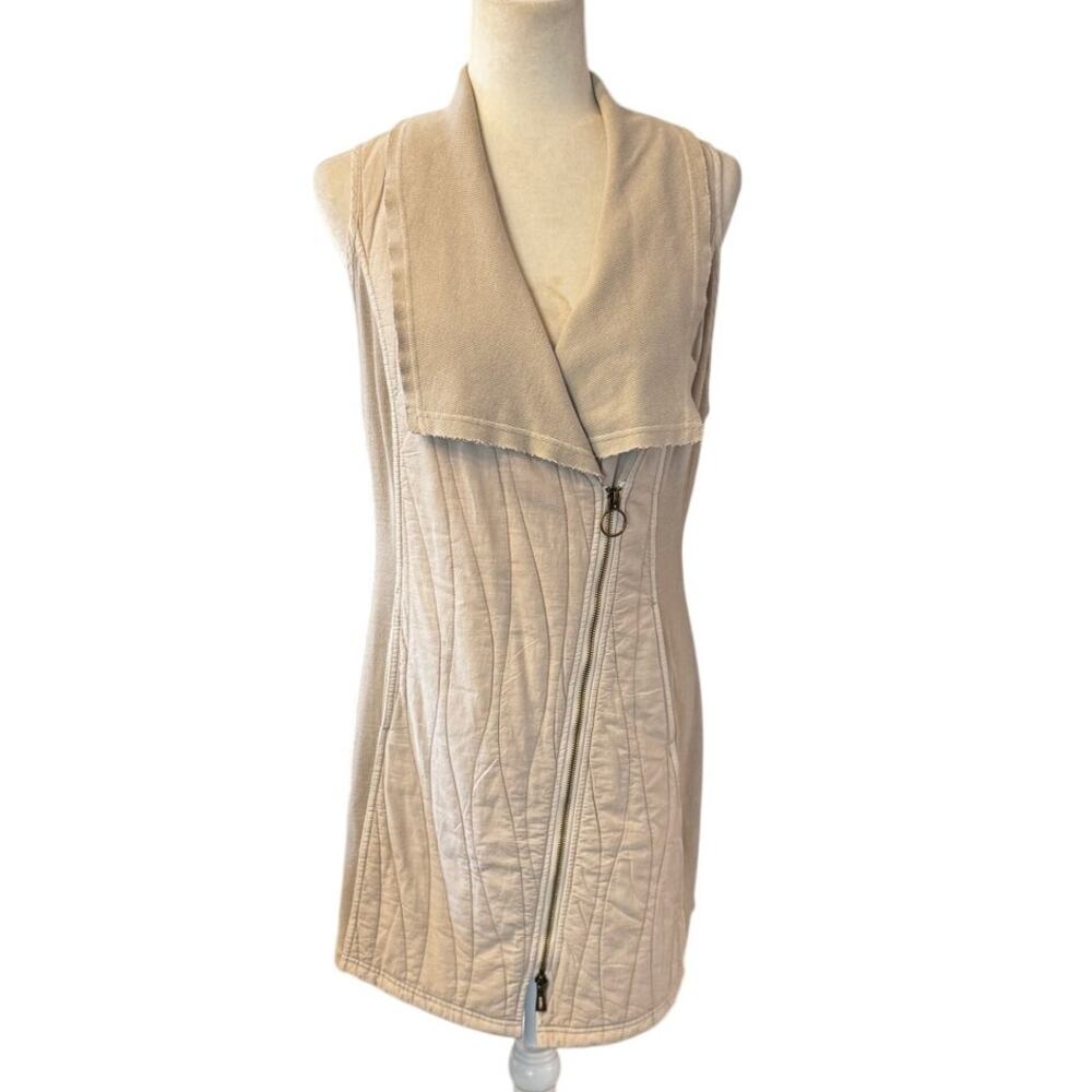 XCVI Asymmetrical Zip Front Vest Tunic Beige Quilted Knit Sleeveless Jacket (S)